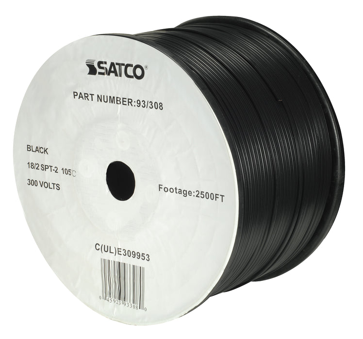 SATCO/NUVO Lamp And Lighting Bulk Wire 18/2 SPT-2 105C 2500 Foot/Reel Black (93-308)