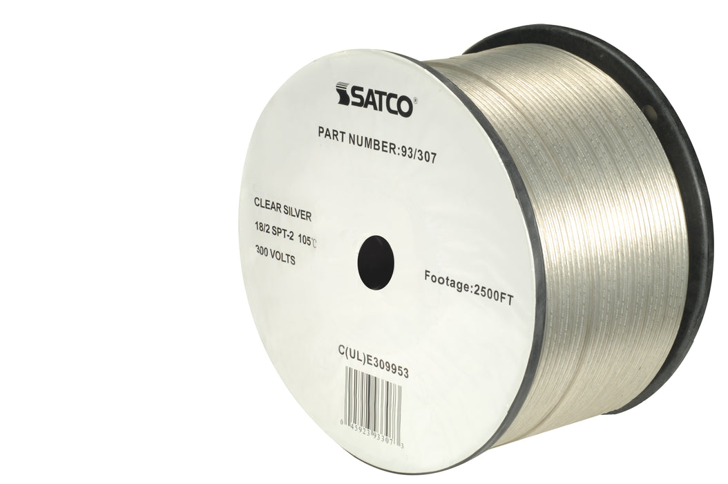 SATCO/NUVO Lamp And Lighting Bulk Wire 18/2 SPT-2 105C 2500 Foot/Reel Clear Silver (93-307)