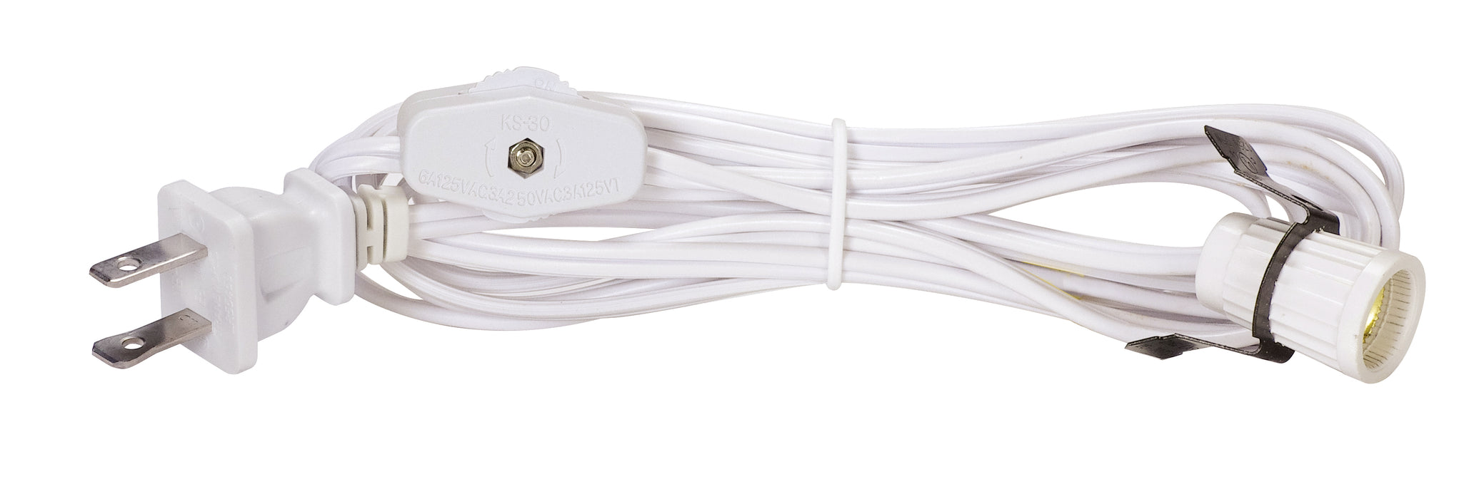 SATCO/NUVO 8 Foot #18 SPT-1 White Cord Switch And Plug Switch 17 Inch From Socket (80-1785)