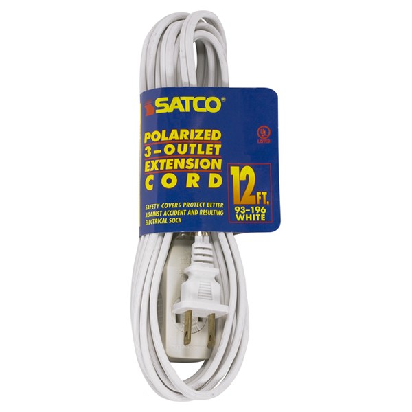 SATCO/NUVO 12 Foot Extension Cord White Finish 16/2 SPT-2 Indoor Only 13A-125V-1625W Rating (93-196)