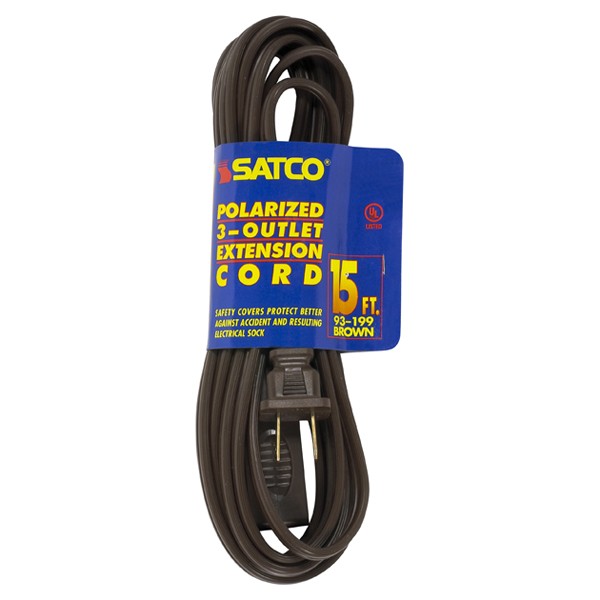 SATCO/NUVO 15 Foot Extension Cord Brown Finish 16/2 SPT-2 Indoor Only 13A-125V-1625W Rating (93-199)