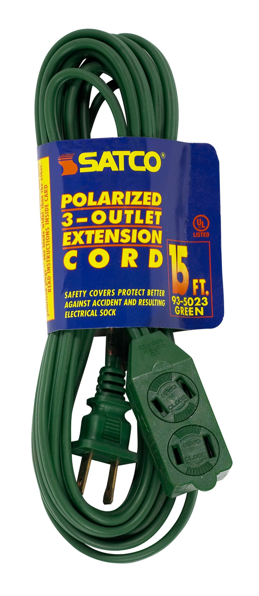SATCO/NUVO 15 Foot Extension Cord Green Finish 16/2 SPT-2 Indoor Only 13A-125V-1625W Rating (93-5023)