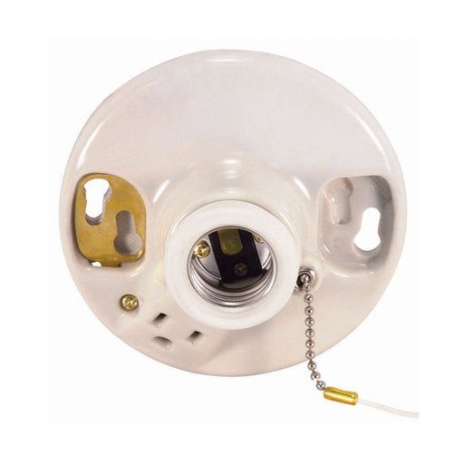 SATCO/NUVO Glazed Porcelain Ceiling Receptacle On-Off Pull Chain With Grounded Convenience Outlet (90-444)