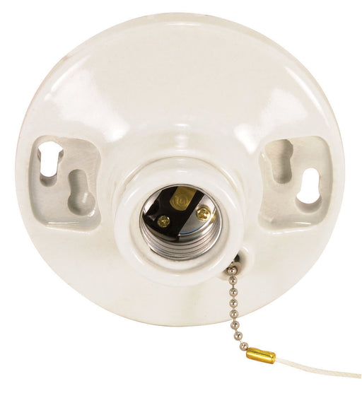 SATCO/NUVO 2 Terminal Glazed Porcelain On-Off Pull Chain Ceiling Receptacle Screw Terminals 4-3/8 Inch Diameter 250W 250V (90-443)