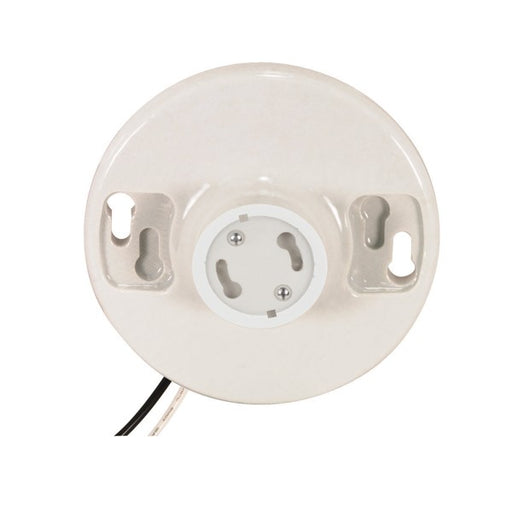 SATCO/NUVO Keyless White Porcelain GU24 Ceiling Receptacle 6 Inch AWM B/W Leads 105C 4-3/8 Inch Diameter 300W 300V (90-2580)