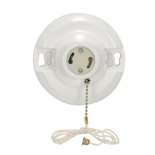 SATCO/NUVO 4 Terminal White Phenolic GU24 On-Off Pull Chain Ceiling Receptacle Screw Terminals 4-1/2 Inch Diameter 150W 250V (90-2468)