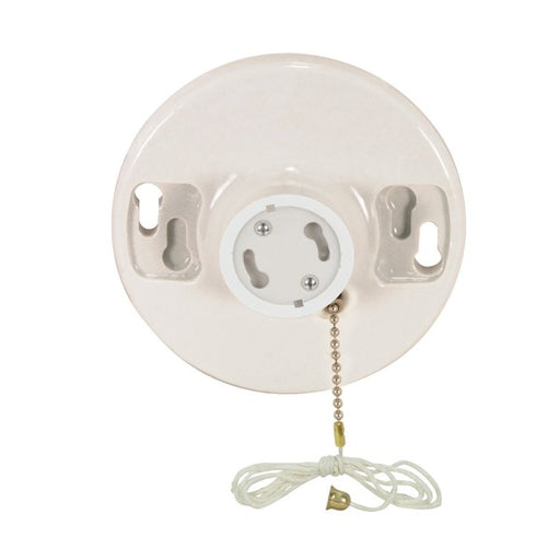 SATCO/NUVO 4 Terminal White Phenolic GU24 On-Off Pull Chain Ceiling Receptacle Screw Terminals 4-3/8 Inch Diameter 150W 250V (90-2581)