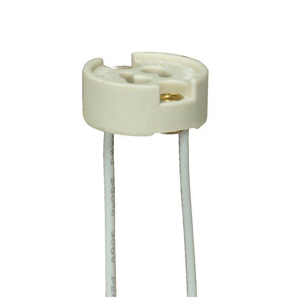 SATCO/NUVO GU7 Porcelain Halogen Socket 6 Inch 18 Ga 250C Teflon Wire 3/8 Inch Height 7/8 Inch Diameter 1000W 250V (80-1816)