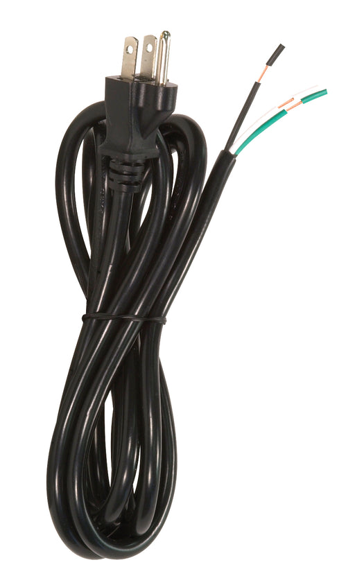 SATCO/NUVO 8 Foot 18/3 SJT 105C Heavy Duty Cord Set Black Finish 50 Carton 3 Prong Molded Plug Stripped And Slit (90-2209)