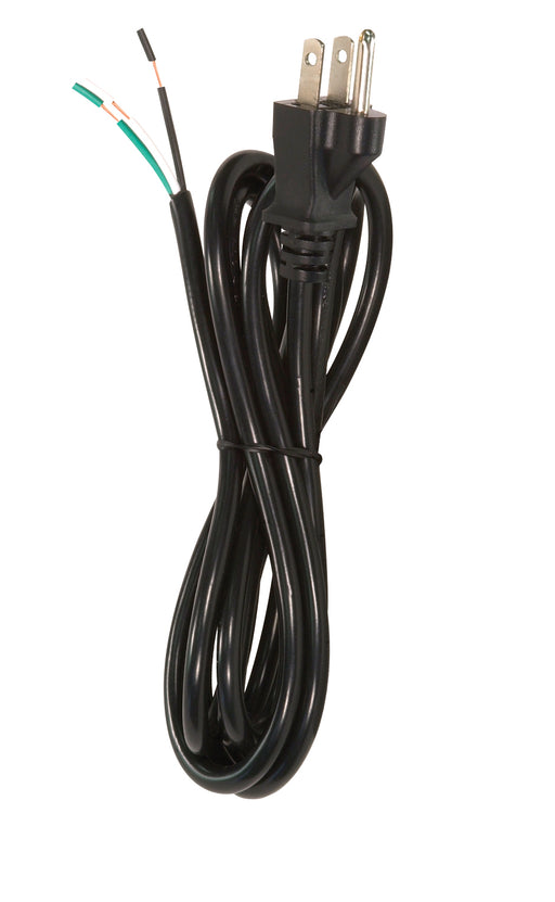 SATCO/NUVO 8 Foot 18/3 SVT 105C Heavy Duty Cord Set Black Finish 100 Carton 3 Prong Molded Plug Stripped And Slit 1/4 Inch Diameter (90-2085)