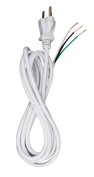 SATCO/NUVO 8 Foot 18/3 SVT 105C Heavy Duty Cord Set White Finish 100 Carton 3 Prong Molded Plug Stripped And Slit 1/4 Inch Diameter (90-2414)