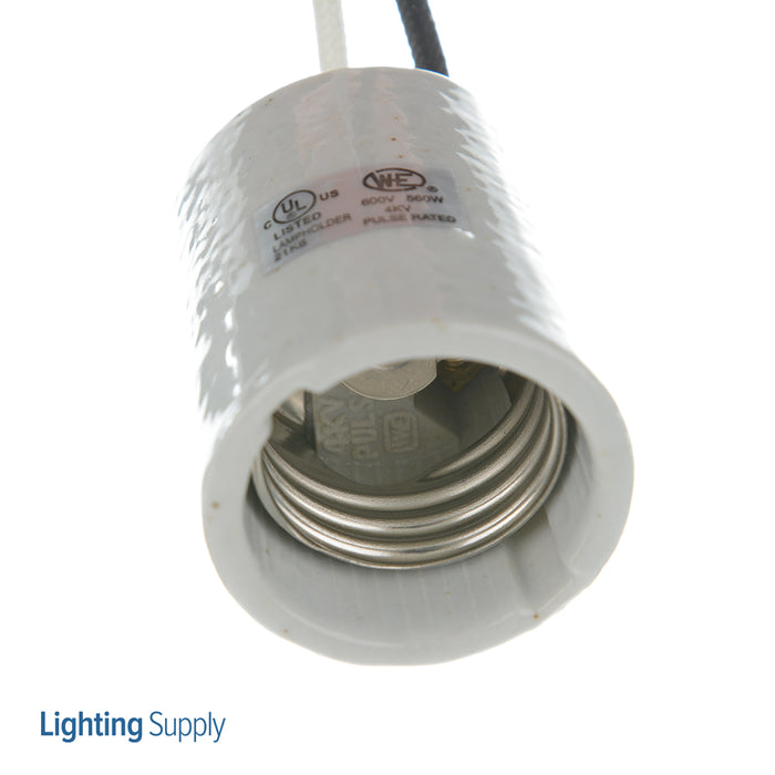 SATCO/NUVO Keyless Porcelain Socket With Paper Liner 2 Bushings 2 Wireways Spring Contact For 4Kv 9 Inch Leads Glazed 660W 600V (80-1734)