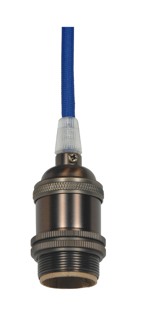 SATCO/NUVO Medium Base Lamp Holder 4-Piece Solid Brass Prewired Uno Ring 10 Foot 18/2 SVT Dark Blue Cord Dark Antique Brass Finish (80-2457)