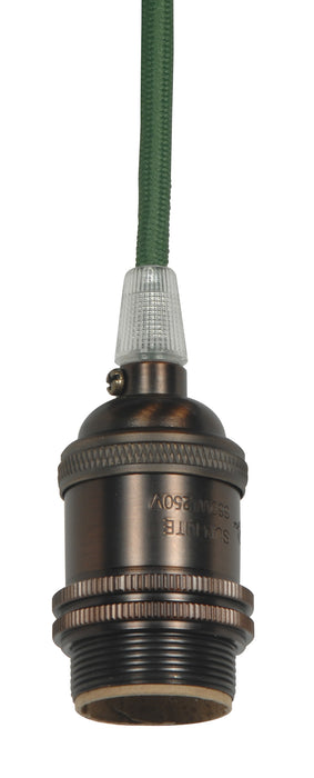 SATCO/NUVO Medium Base Lamp Holder 4-Piece Solid Brass Prewired Uno Ring 10 Foot 18/2 SVT Dark Green Cord Dark Antique Brass Finish (80-2458)