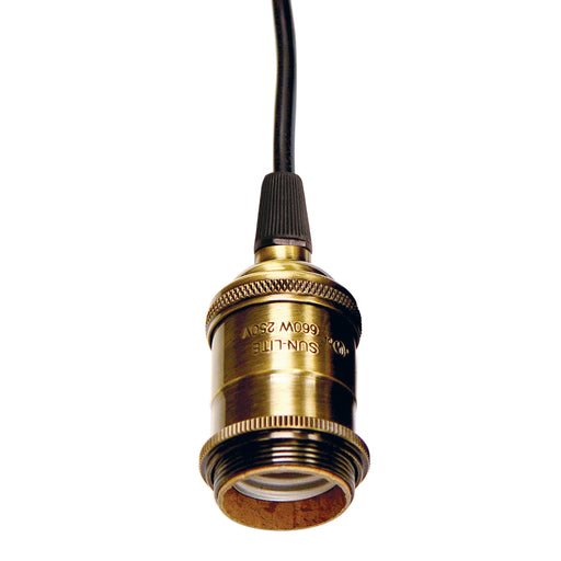 SATCO/NUVO Medium Base Lamp Holder 4-Piece Solid Brass Prewired Uno Ring 6 Foot 18/2 SVT Black Cord Antique Brass Finish (80-2270)