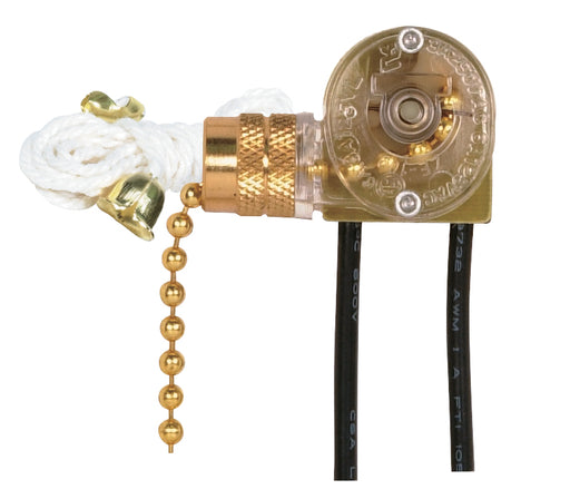 SATCO/NUVO On-Off Canopy Switch Single Circuit With Metal Chain White Cord And Bell 6A-125V 3A-250V Rating Brass Finish (90-704)