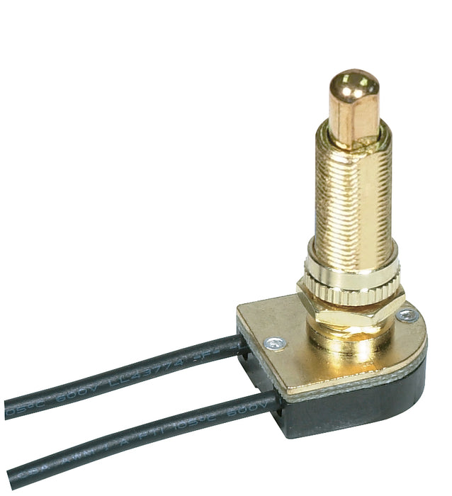 SATCO/NUVO On-Off Metal Push Switch 1-1/8 Inch Metal Bushing Single Circuit 6A-125V 3A-250V Rating 6 Inch Leads Brass Finish (80-1367)