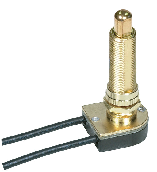 SATCO/NUVO On-Off Metal Push Switch 1-1/2 Inch Metal Bushing Single Circuit 6A-125V 3A-250V Rating 6 Inch Leads Brass Finish (80-1409)