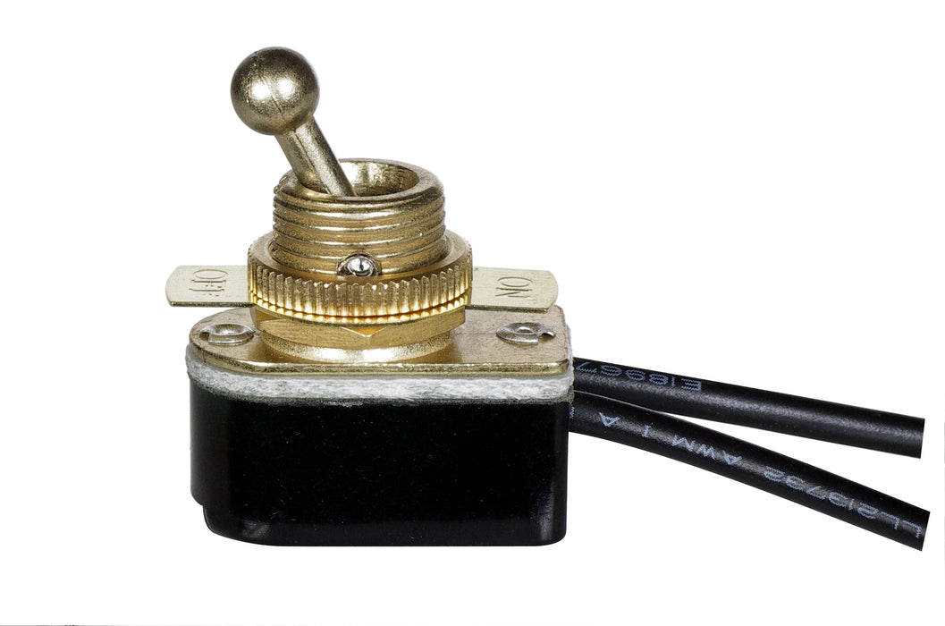 SATCO/NUVO On-Off Metal Toggle Switch Single Circuit 6A-125V 3A-250V Rating 6 Inch Leads Brass Finish (80-1767)