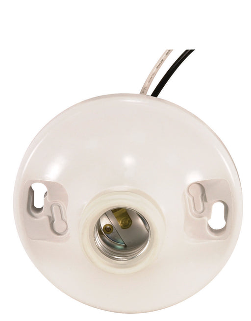 SATCO/NUVO White Phenolic On-Off Pull Chain Ceiling Receptacle 6 Inch AWM B/W Leads 105C 4-1/2 Inch Diameter 250W 250V (90-1503)