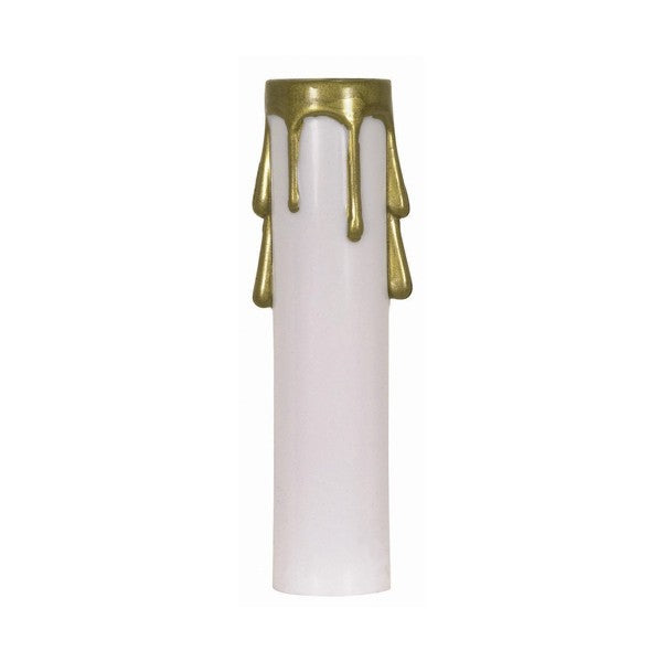 SATCO/NUVO Plastic Drip Candle Cover White Plastic With Gold Drip 13/16 Inch Inside Diameter 7/8 Inch Outside Diameter 3 Inch Height (90-352)