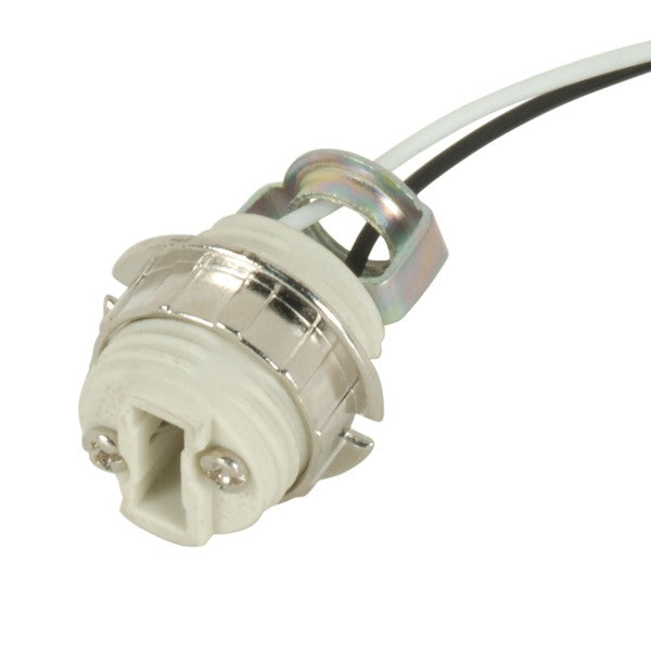 SATCO/NUVO Threaded G-9 Porcelain Socket 21 Inch Leads With Ring UL 10362 Leads 1/8 IP Hickey Inside Extrusion Double Leg 660W 250V (80-1589)
