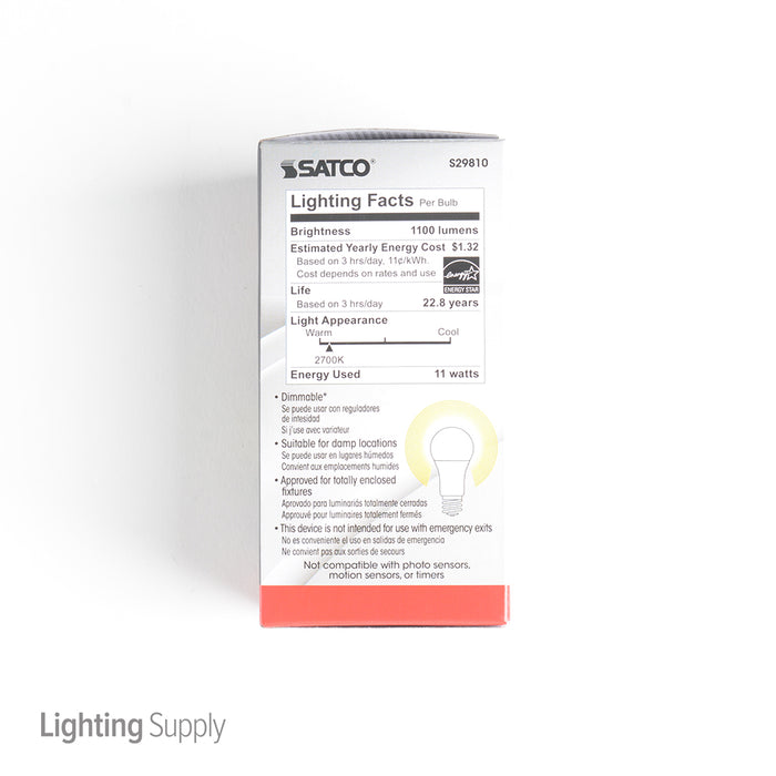 SATCO/NUVO 11A19/LED/2700K/1100L/120V/D 11W A19 LED 2700K Medium Base 220 Degree Beam Spread 120V (S29810)