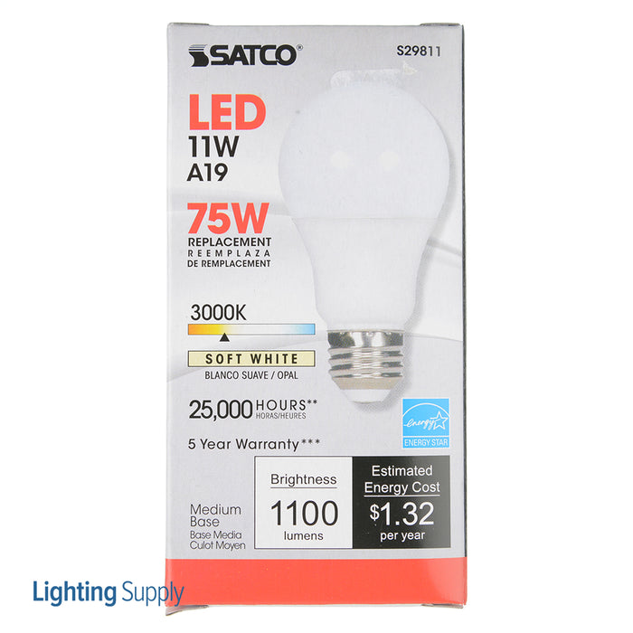 SATCO/NUVO 11A19/LED/3000K/1100L/120V/D 11W A19 LED 3000K Medium Base 220 Degree Beam Spread 120V (S29811)