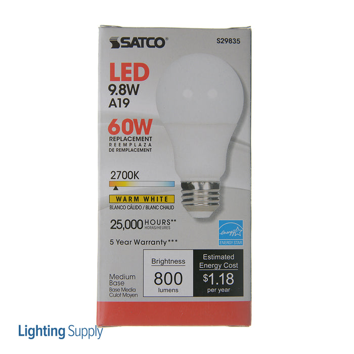 SATCO/NUVO 9.8A19/OMNI/220/LED/27K 9.8W A19 LED 2700K Medium Base 220 Degree Beam Spread 120V (S29835)