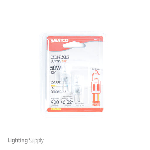 SATCO/NUVO 50T4/CL/2PK 50W Halogen T4 Clear 2000 Hours 900Lm Bi-Pin Gy6.35 Base 12V 2-Pack 2900K (S3421)