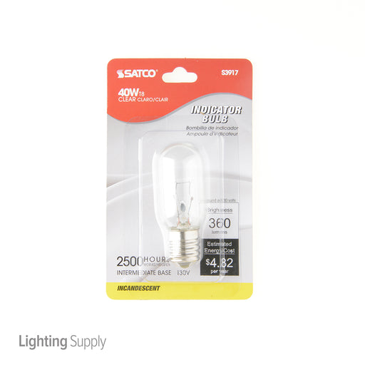 SATCO/NUVO 40T8N 40W T8 Incandescent Clear 2000 Hours 360Lm Intermediate Base 130V 2700K (S3917)