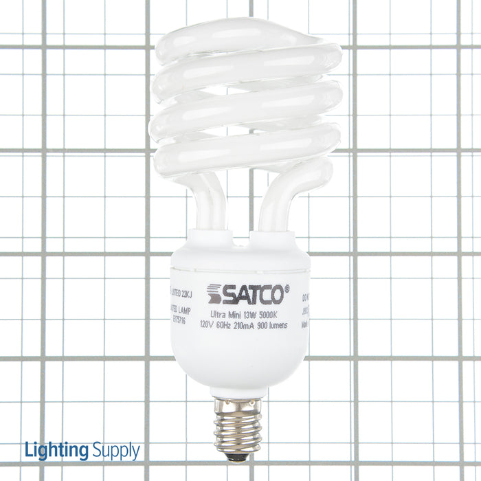 SATCO/NUVO 13T2C/50 13W Miniature Spiral Compact Fluorescent 5000K 82 CRI Candelabra Base 120V (S7366)
