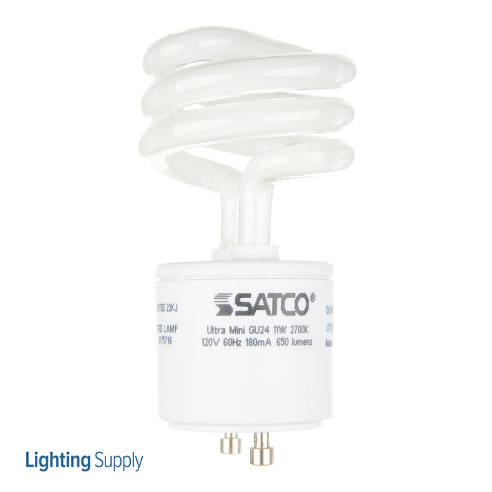 SATCO/NUVO 11GU24/27 11W Miniature Spiral Compact Fluorescent 2700K 82 CRI GU24 Base 120V (S8202)