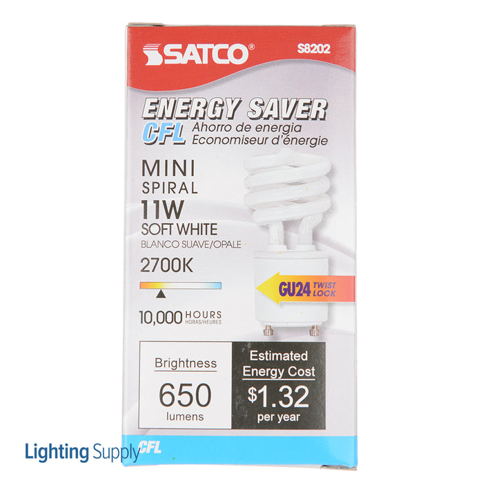 SATCO/NUVO 11GU24/27 11W Miniature Spiral Compact Fluorescent 2700K 82 CRI GU24 Base 120V (S8202)