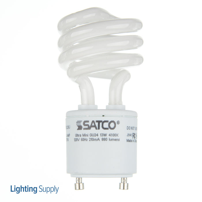 SATCO/NUVO 13T2GU24/41 13W Miniature Spiral Compact Fluorescent 4100K 82 CRI GU24 Base 120V (S8208)