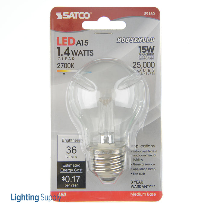 SATCO/NUVO 1.4W A15/CL/LED/120V/CD 1.4W LED A15 Clear 2700K Medium Base 120V (S9150)