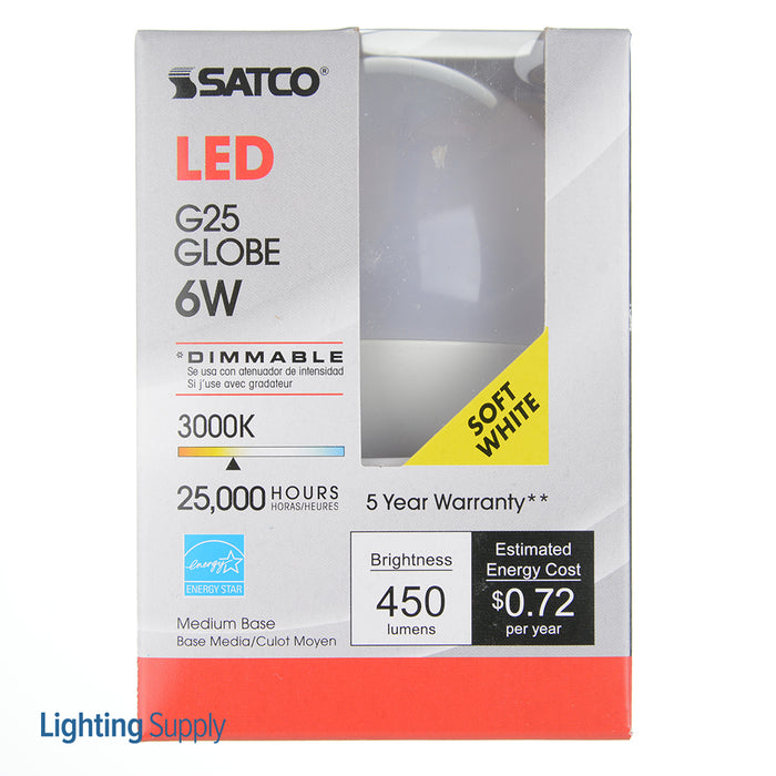 SATCO/NUVO 6G25/LED/3000K/450L/120/D 6W G25 Globe LED 3000K Medium Base 120V (S9201)