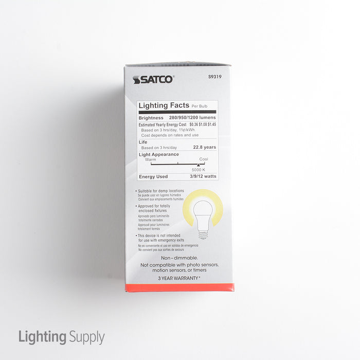 SATCO/NUVO 3/9/12A19/3WAY LED/5000K/120V 3/9/12W A19 LED 3-Way Frosted 5000K Medium Base 220 Degree Beam Spread 120V (S9319)
