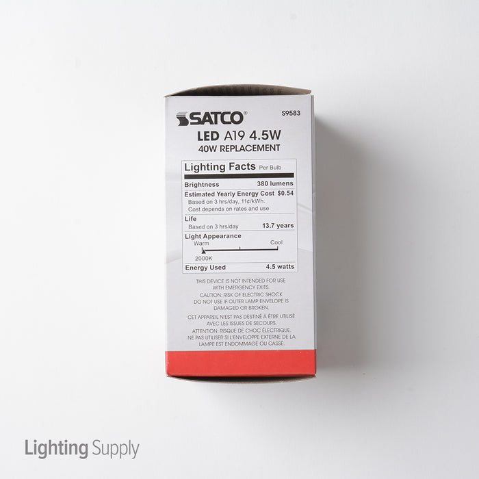 SATCO/NUVO 4.5A19/AMB/LED/E26/22K/120V 4.5W A19 LED Amber Medium Base 2000K 380Lm 120V (S9583)