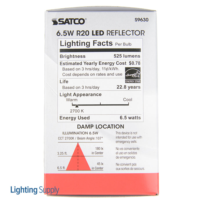 SATCO/NUVO Ditto 6.5R20/LED/2700K/525L/120V 6.5Watt LED R20 2700K 107 Degree Beam Spread Medium Base 120V Dimmable (S9630)
