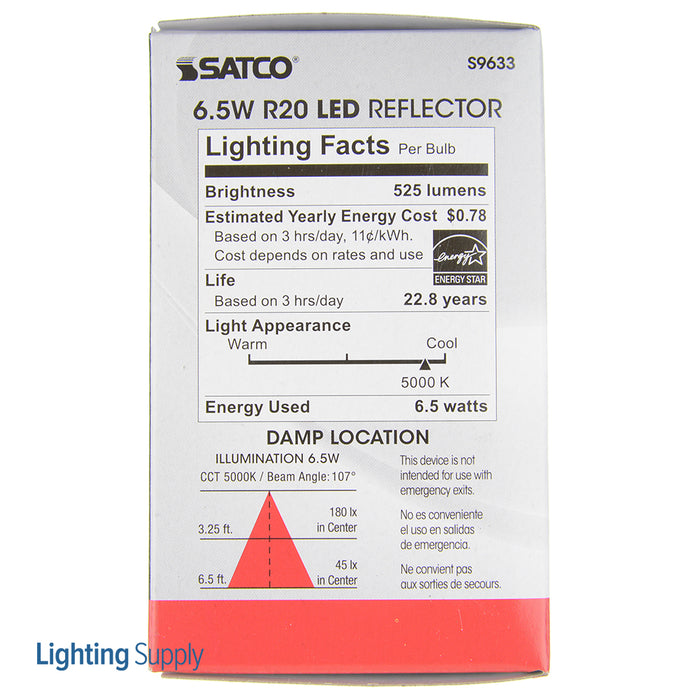 SATCO/NUVO Ditto 6.5R20/LED/5000K/525L/120V 6.5W LED R20 5000K 107 Degree Beam Spread Medium Base 120V Dimmable (S9633)