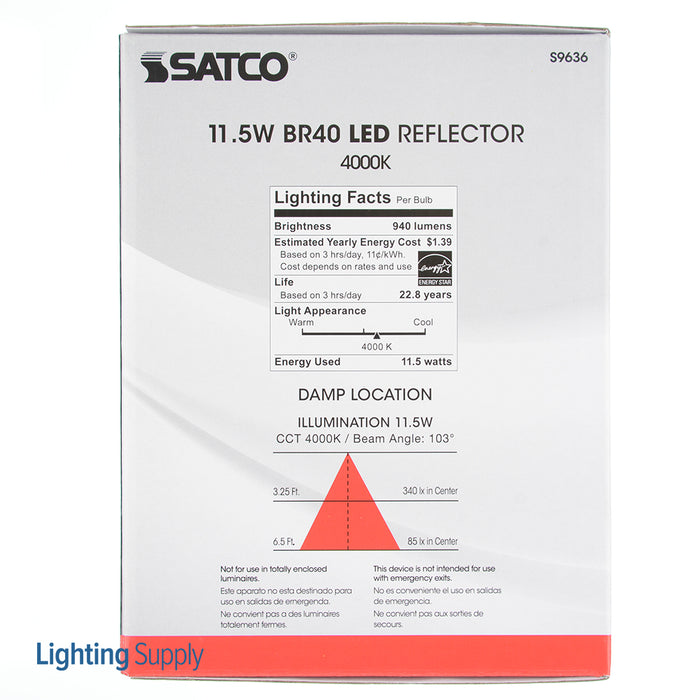 SATCO/NUVO Ditto 11.5BR40/LED/4000K/940L/120V 11.5W LED BR40 4000K 103 Degree Beam Spread Medium Base 120V Dimmable (S9636)