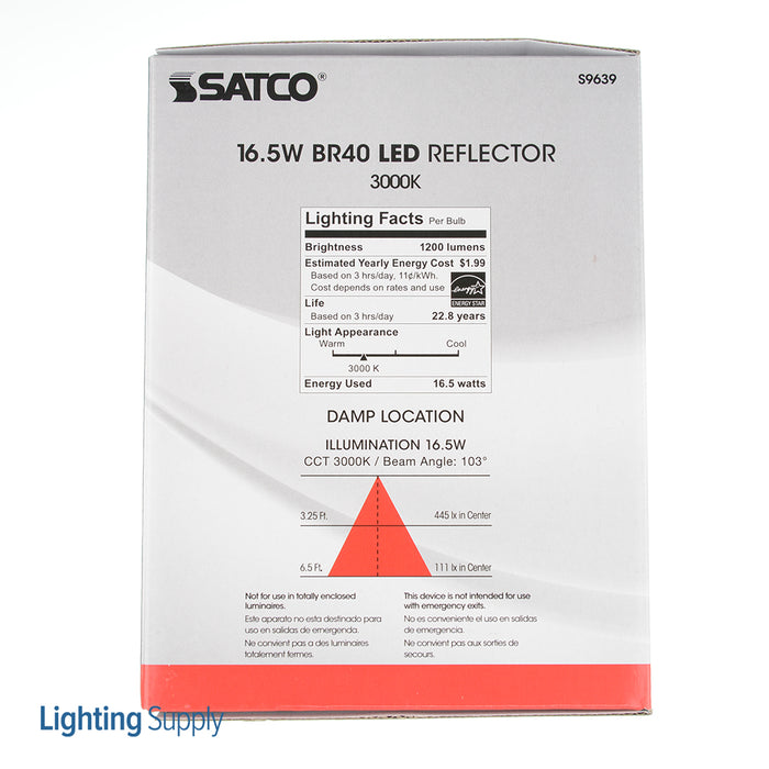 SATCO/NUVO Ditto 16.5BR40/LED/3000K/1200L/120V 16.5W LED BR40 3000K 103 Degree Beam Spread Medium Base 120V Dimmable (S9639)