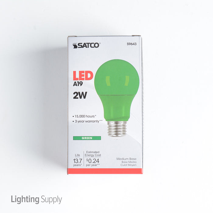 SATCO/NUVO 2A19/LED/GREEN/120V 2W A19 LED Green When Lit Medium Base 120V (S9643)