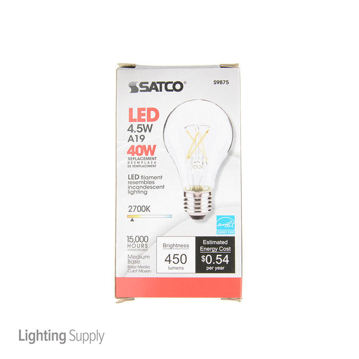 SATCO/NUVO 4.5A19/CL/LED/E26/27K/ES/120V 4.5W A19 LED Clear Medium Base 2700K 450Lm 120V (S9875)