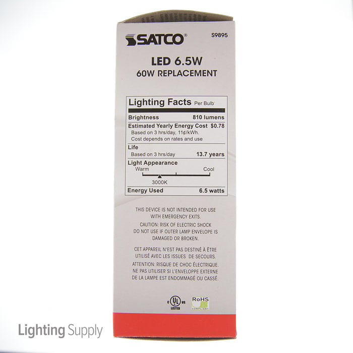 SATCO/NUVO 6.5ST19/CL/LED/E26/30K/120V 6.5W ST19 LED Clear Medium Base 3000K 810Lm 120V (S9895)