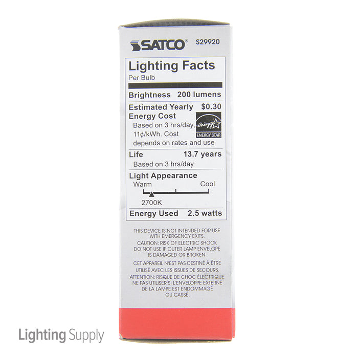 SATCO/NUVO 2.5W CTC/LED/27K/CL/120V 2.5W B11 LED Clear Candelabra Base 2700K 200Lm 120V (S29920)