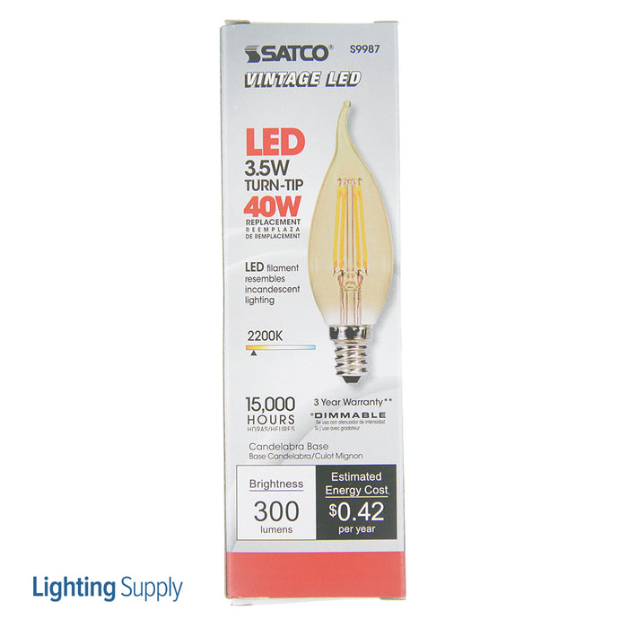 SATCO/NUVO 3.5CFA/LED/AMB/22K/120V 3.5W Flame CFA LED Amber Candelabra Base 2000K 300Lm 120V (S9987)