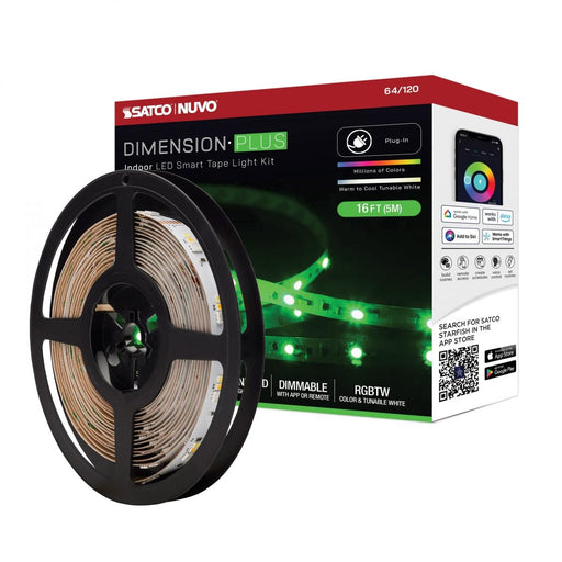 SATCO/NUVO Dimension Plus Tape Light Strip 16 Foot RGB Plus Tunable White Plug Connection Starfish IOT Capable IR Remote Included (64-120)