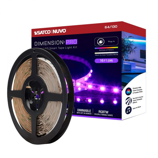 SATCO/NUVO Dimension Pro Tape Light Strip 16 Foot Hi-Output RGB Plus Tunable White Plug Connection Starfish IOT Capable IR Remote Included (64-130)